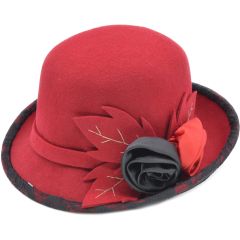 Womens Wool Felt Vintage Cloche Hat - Red