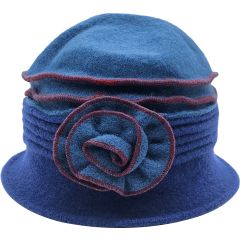 Womens Wool Vintage Cloche Hat - Dark Blue Top