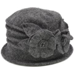 Womens Wool Vintage Cloche Hat - Grey