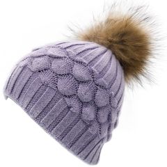 Faux Fur Pompom Beanie - Light Grey