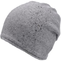 Knitted Beanie Hat With Cultured Diamonds - Grey