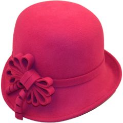 Womens Wool Felt Vintage Cloche Hat - Fuschia